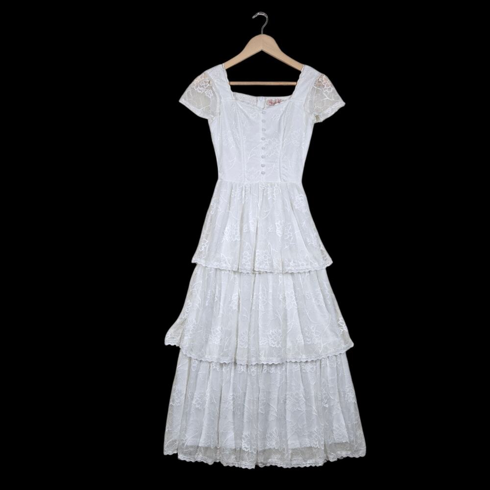 Ivy City Co Natalie Lace Midi Dress XXS White Bridal Cottagecore Romantic Fairy